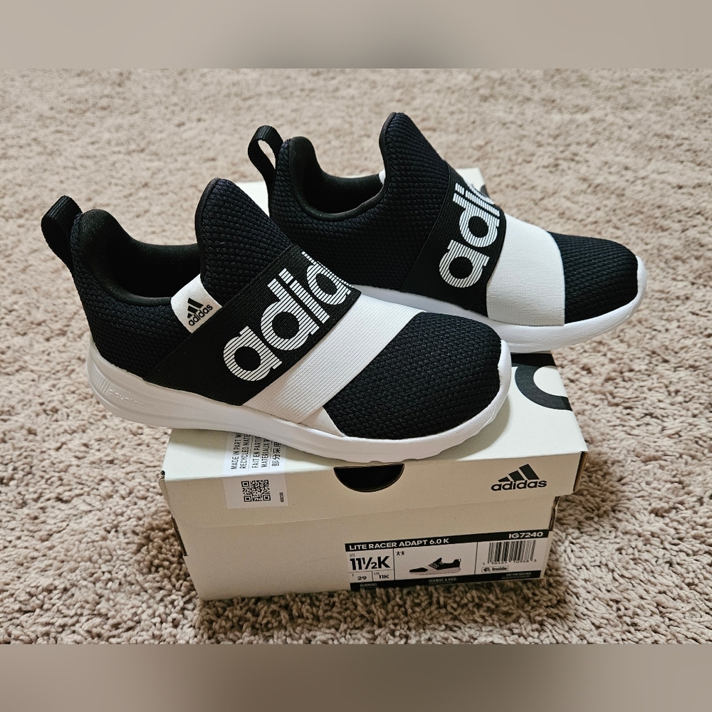 Adidas Little Kids Black and White Slip-On Lite Racer Adapt Sneakers Size 11.5K